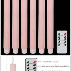 6 Pack Pink Flameless Lickering Taper Candles AAA Battery Operated (43)